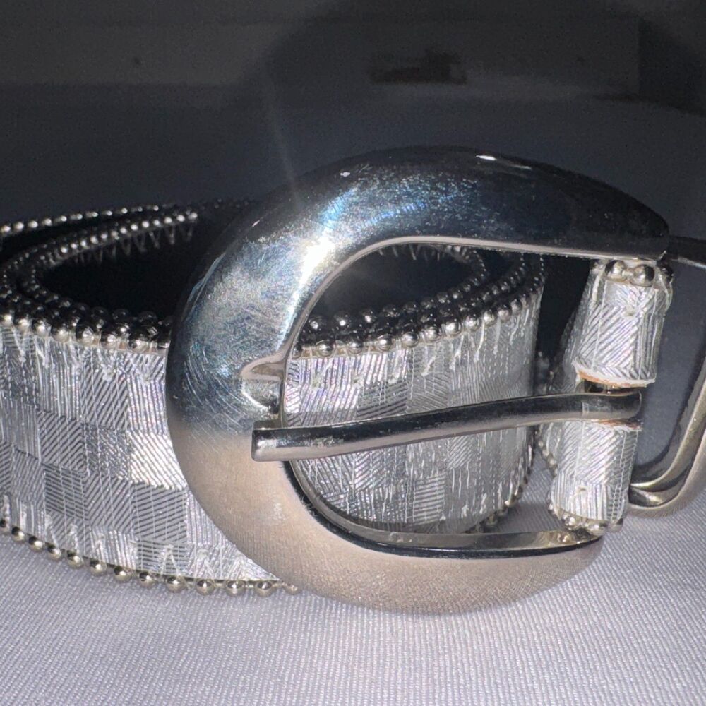 Elite Silver Checkered Disco Belt with Holographic Shimmer & Studded Edge